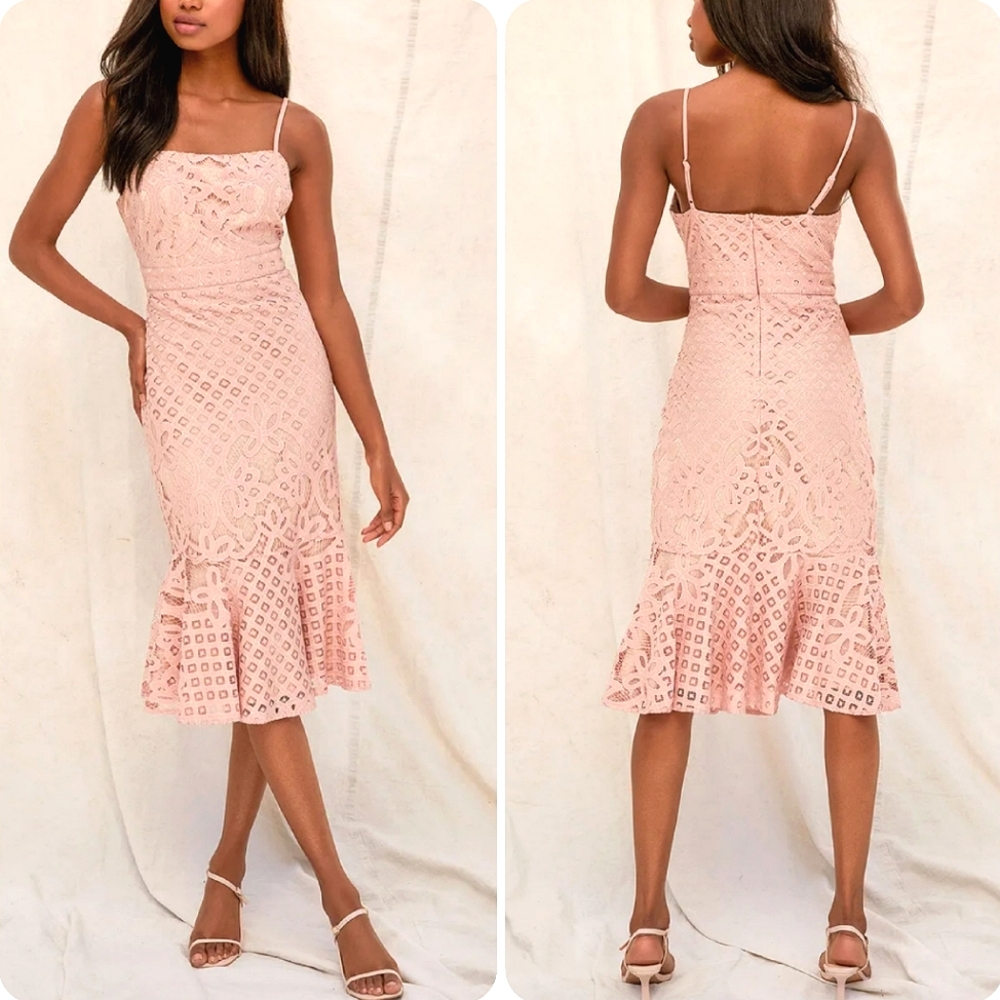 Lulu's Pink Lace Midi Dress